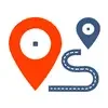 a red and blue pin and a road